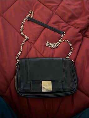 kate spade Black Leather Crossbody with Gold Chain